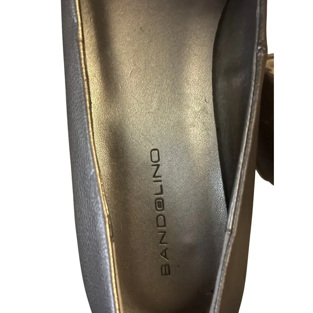 Bandolino Flats Metallic Pewter Leather Buckle Size 7.5M